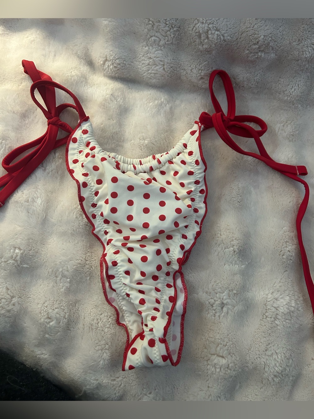PINK Victoria's Secret White Bikini Bottom with Red Polka Dots